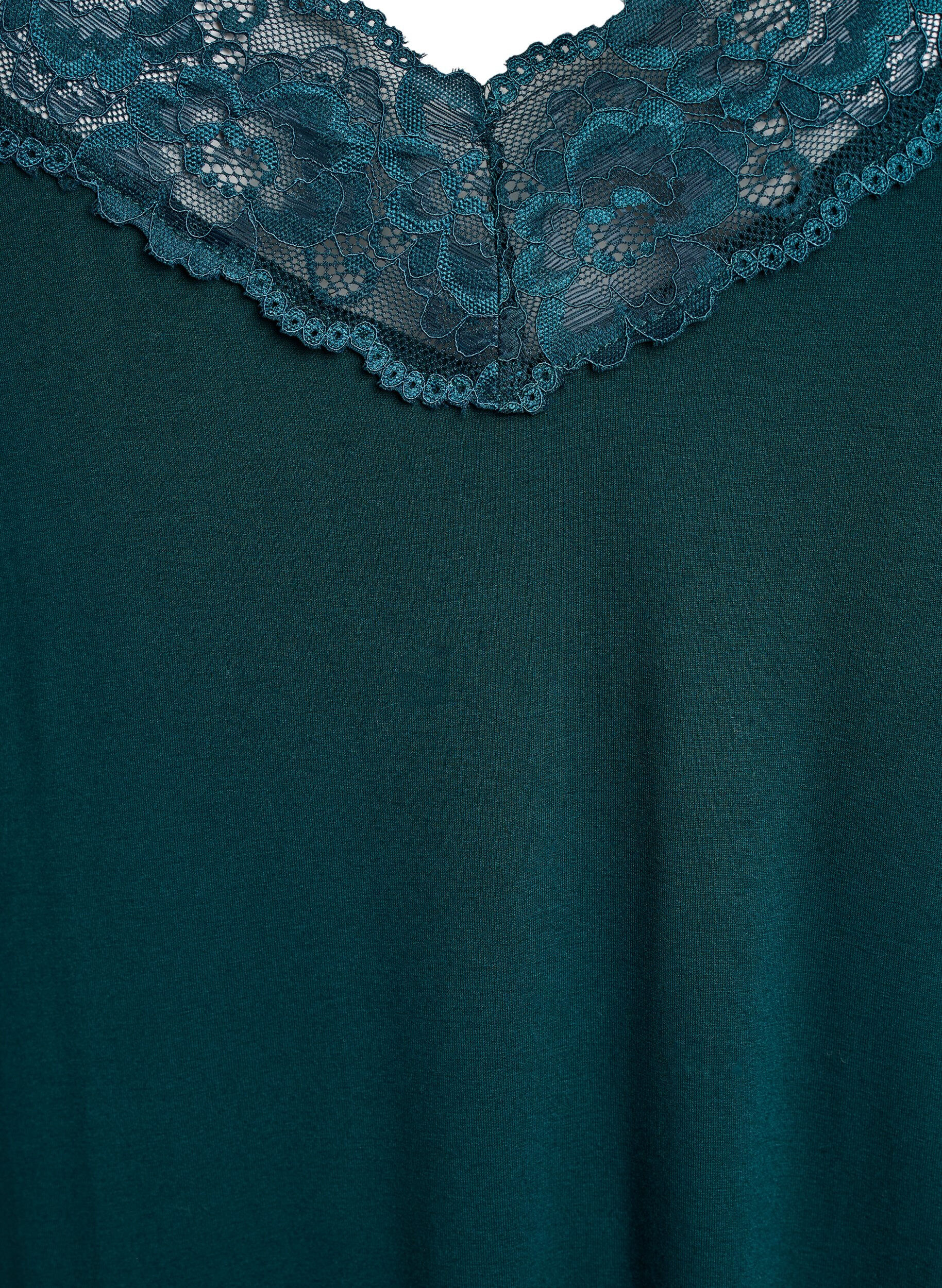 Zizzifashion Sleeveless viscose nightgown with lace details, Green, Packshot image number 2