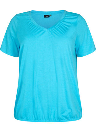 Melange t-shirt with elasticated edge, Blue Atoll Mél, Packshot image number 0