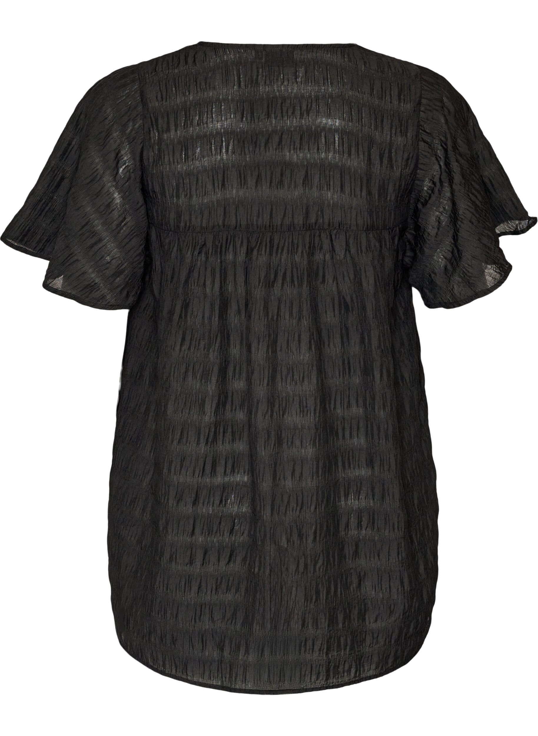 ZizzifashionTunic in lyocell with flutter sleeves, Black, Packshot image number 1