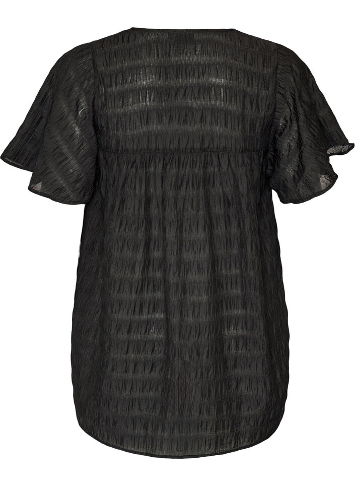 Tunic in lyocell with flutter sleeves, Black, Packshot image number 1