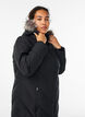 Long winter coat with hook fastenings and a faux fur collar, Black, Model image number 3