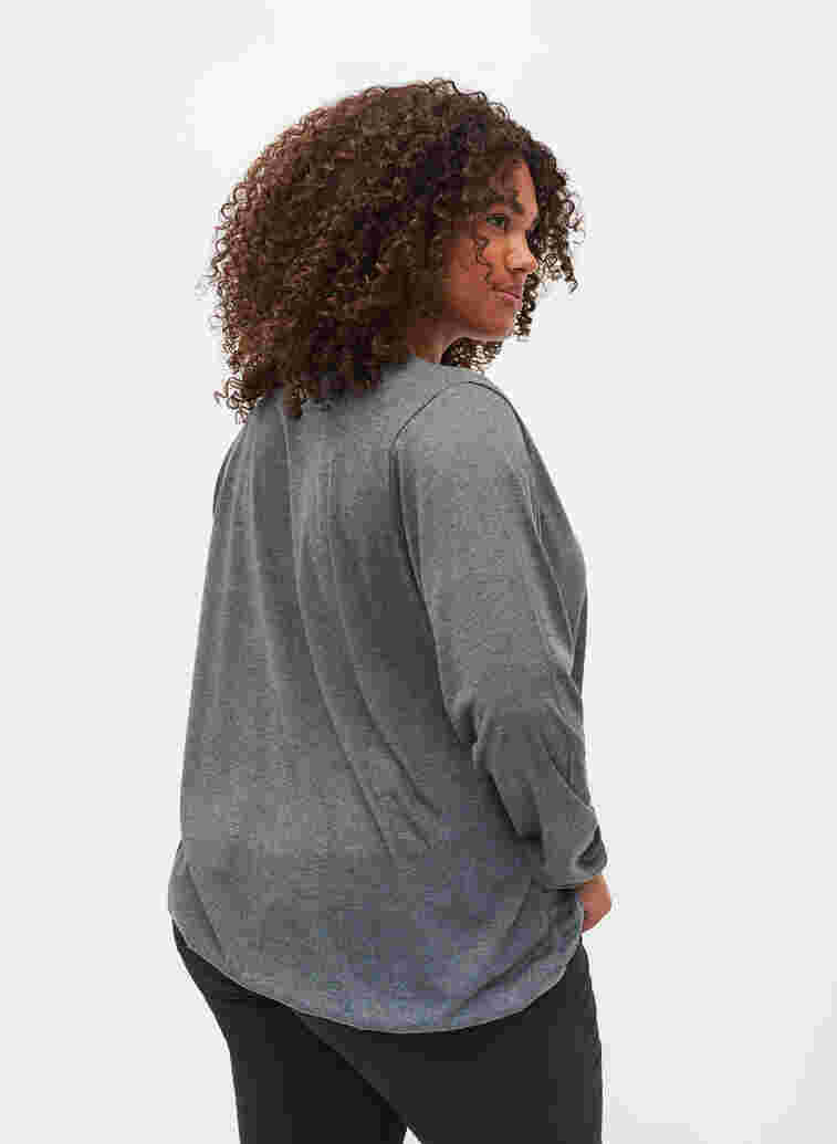 Melange top with long sleeves and v cutting, Scarab Mel., Model image number 1