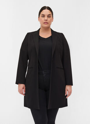 Long classic blazer made from a viscose mix, Black, Model image number 0