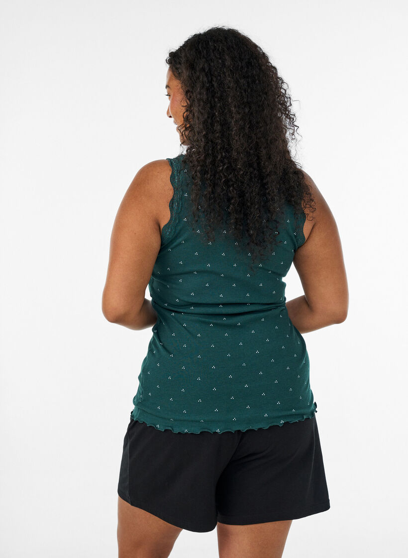 Top with print and lace edge, Green, Model image number 2