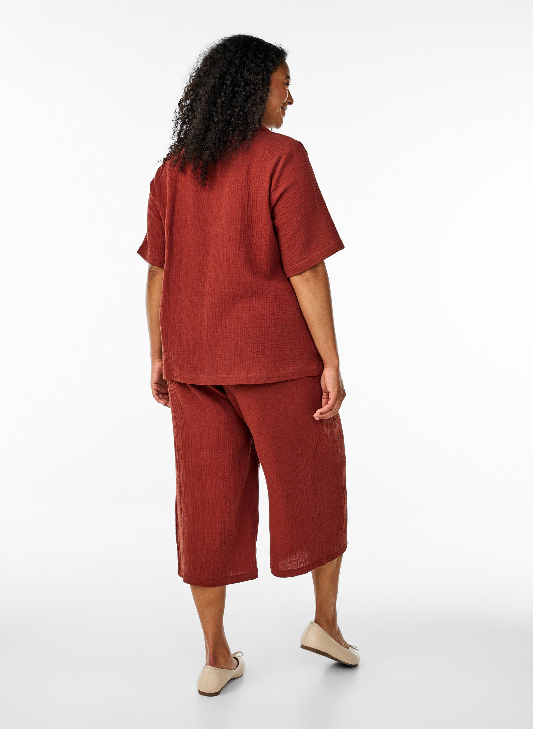 ZizzifashionCulotte trousers in cotton muslin with high waist, Red, Model image number 1