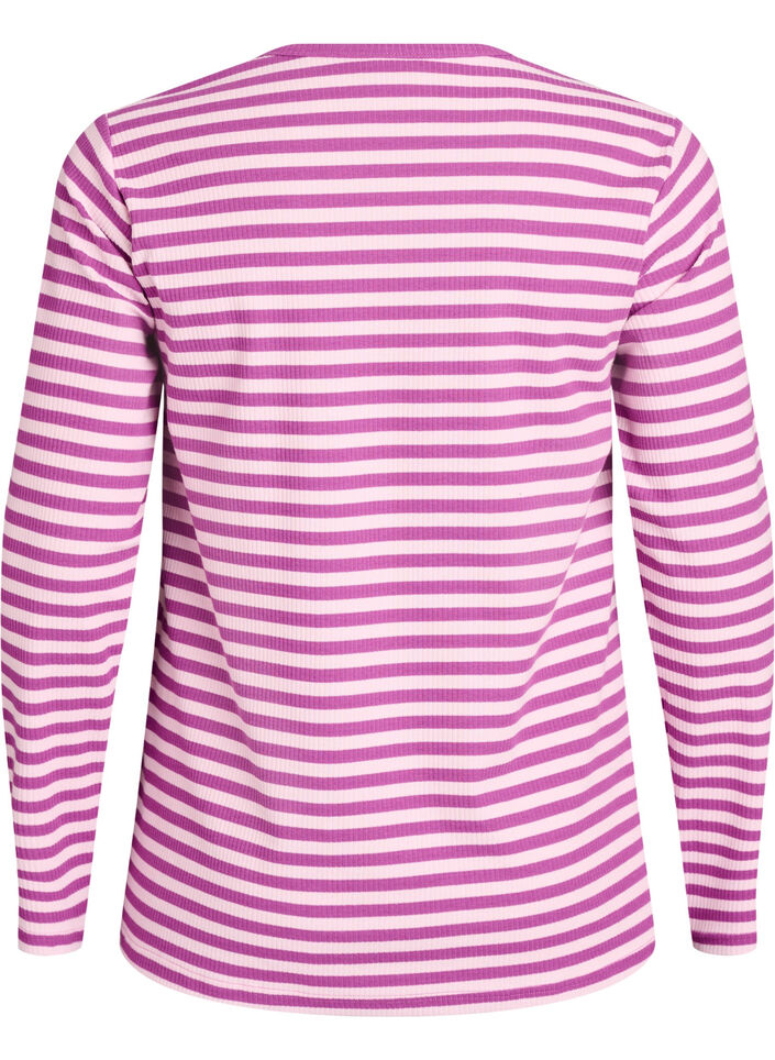 Striped blouse with long sleeves, Purple, Packshot image number 1