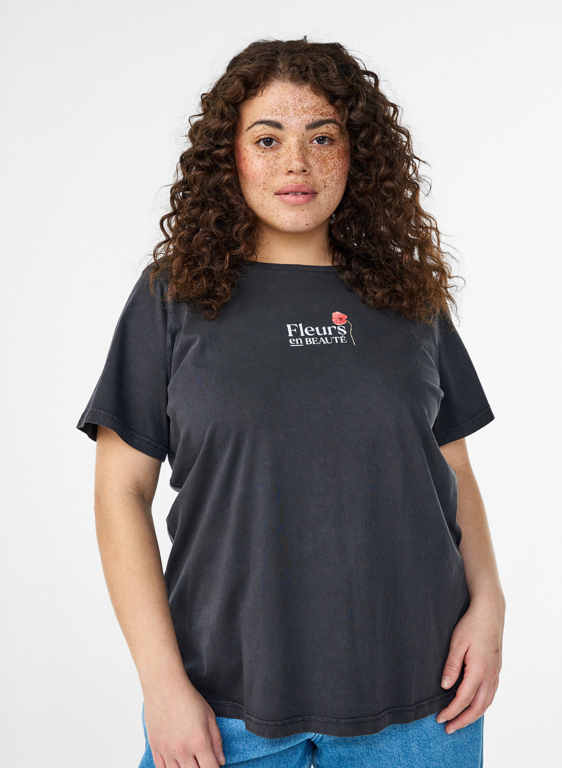 Zizzifashion Cotton T-shirt with front and back print, Dark Grey, Model image number 0