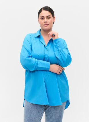 Long-sleeved shirt with high cuffs, Dresden Blue, Model image number 0