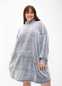 Oversized teddy dress with pocket, Grey Melange, Model