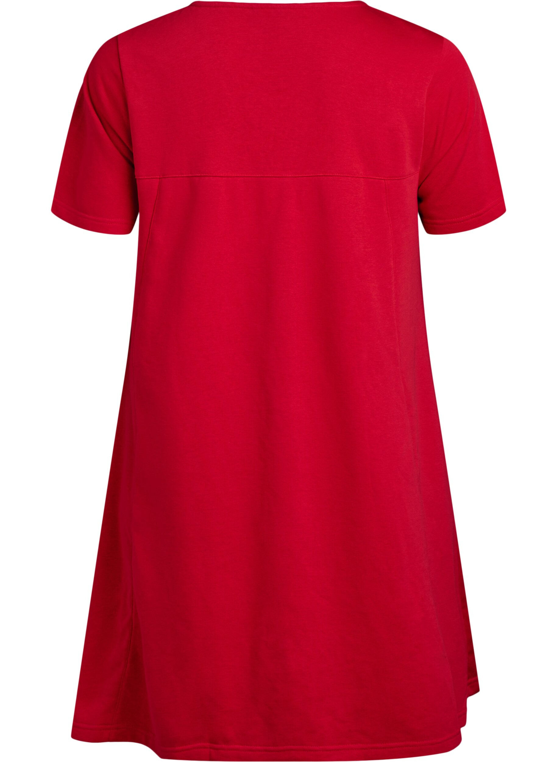 Zizzifashion Jersey dress with short sleeves and pockets, Red, Packshot image number 1