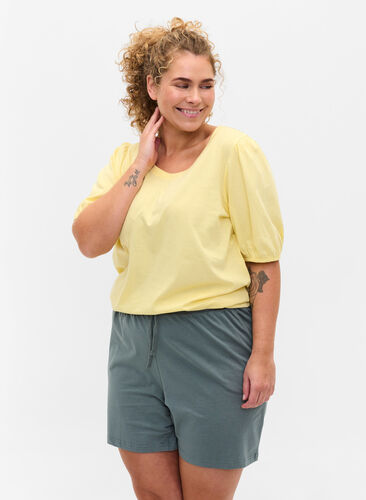 Cotton t-shirt with elbow-length sleeves, Pale Banana, Model image number 0