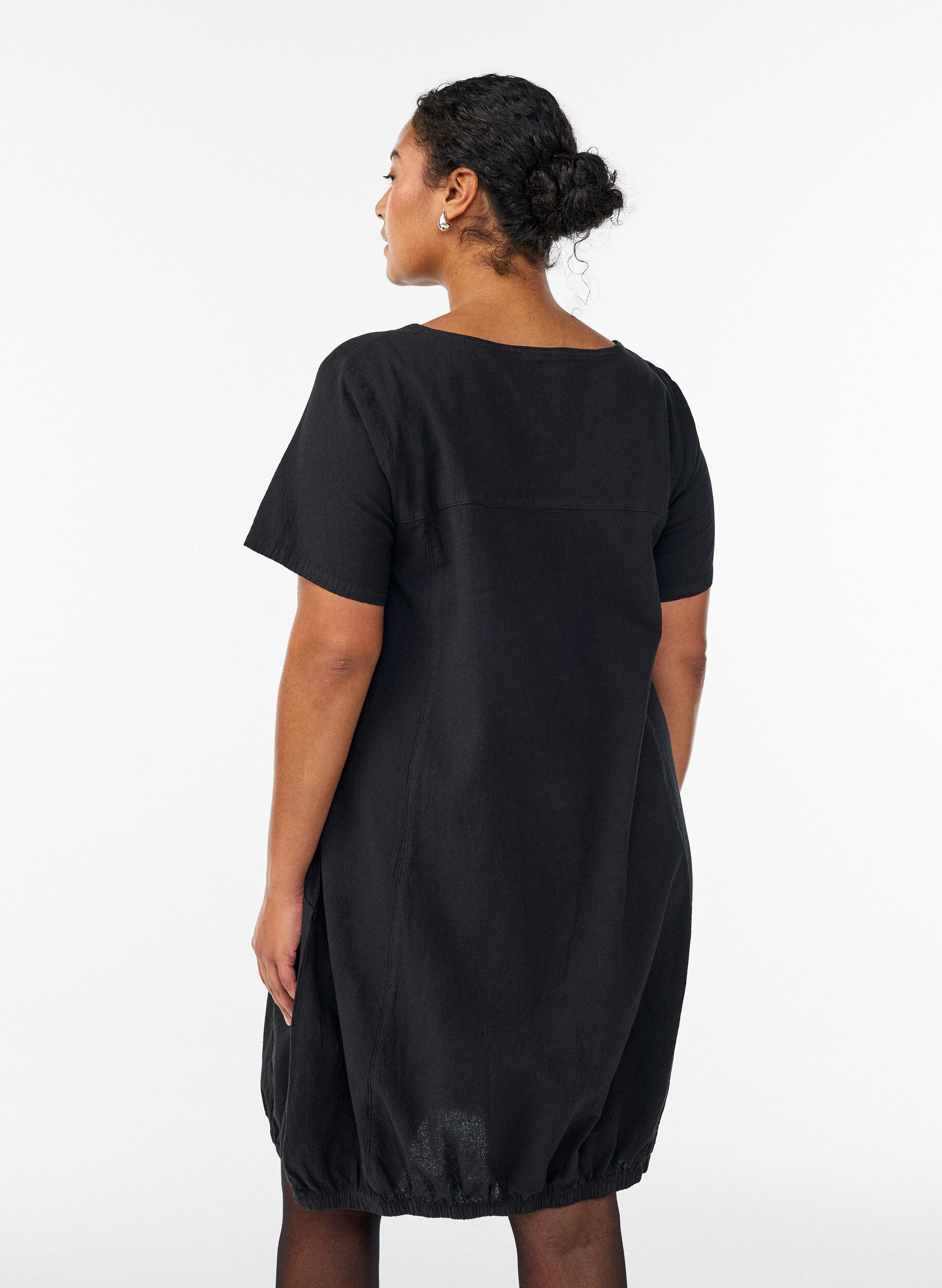 ZizzifashionShort-sleeved cotton dress, Black, Model image number 2