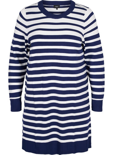 Knitted dress with long sleeves, Peacoat W. Stripes, Packshot image number 0