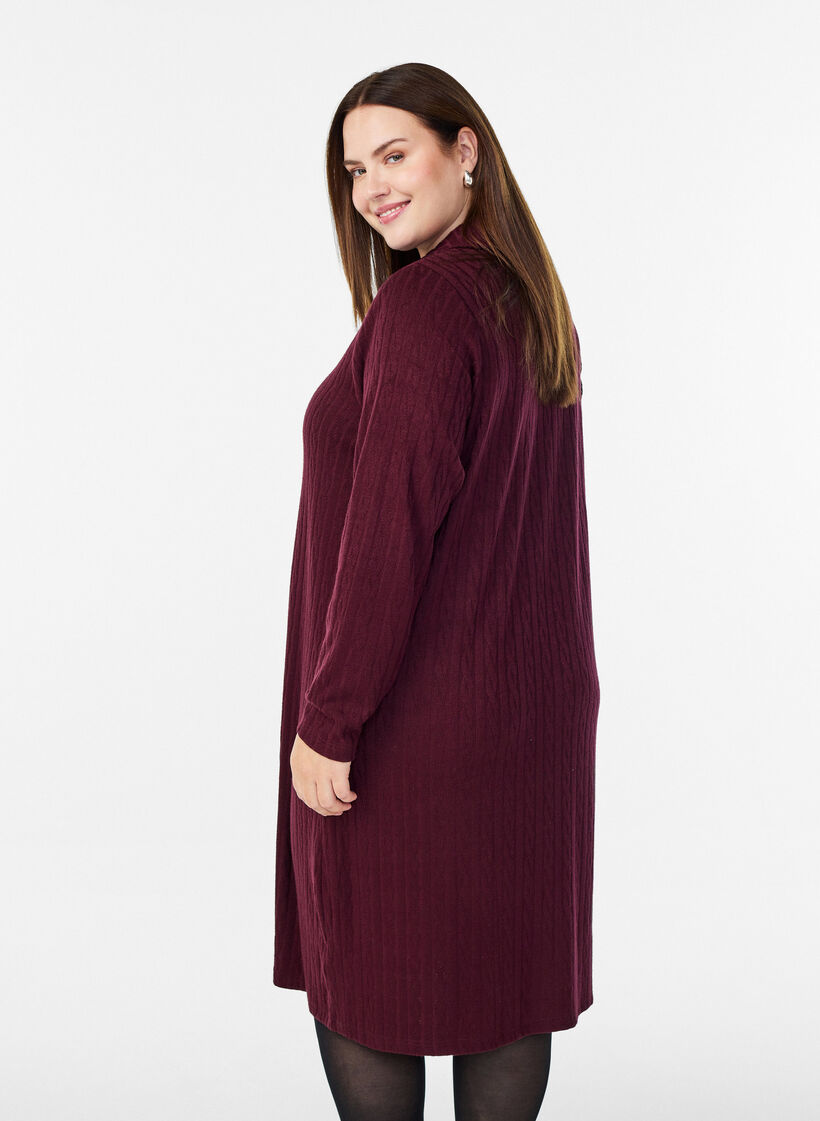 Dress with cable structure and v-neck, Dark Bordeaux, Model image number 2