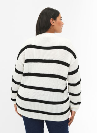 FLASH - Striped Knit Sweater, White/Black Stripe, Model image number 1
