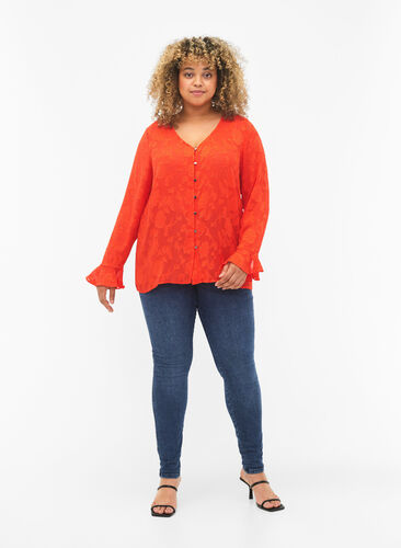 Long-sleeved shirt with jacquard look, Orange.com, Model image number 2