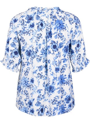 Floral viscose blouse with half sleeves, B. White Big Flower, Packshot image number 1
