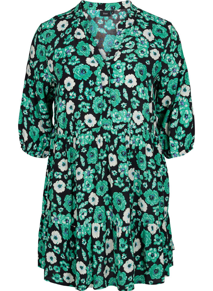 	 Floral tunic in viscose, Green Flower AOP, Packshot image number 0