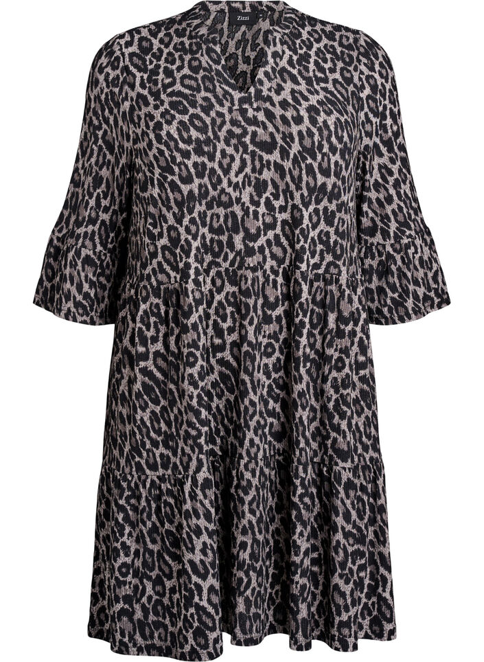 Short A-line dress with leopard print, Dark Grey, Packshot image number 0