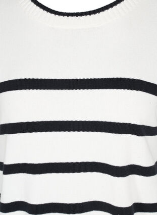Striped knitted jumper with slit, Cloud Dancer w Black, Packshot image number 2