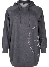 Long sweatshirt with a hood and print details, Dark Grey Melange, Packshot
