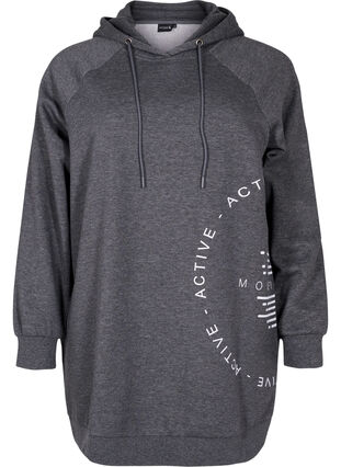 Long sweatshirt with a hood and print details, Dark Grey Melange, Packshot image number 0