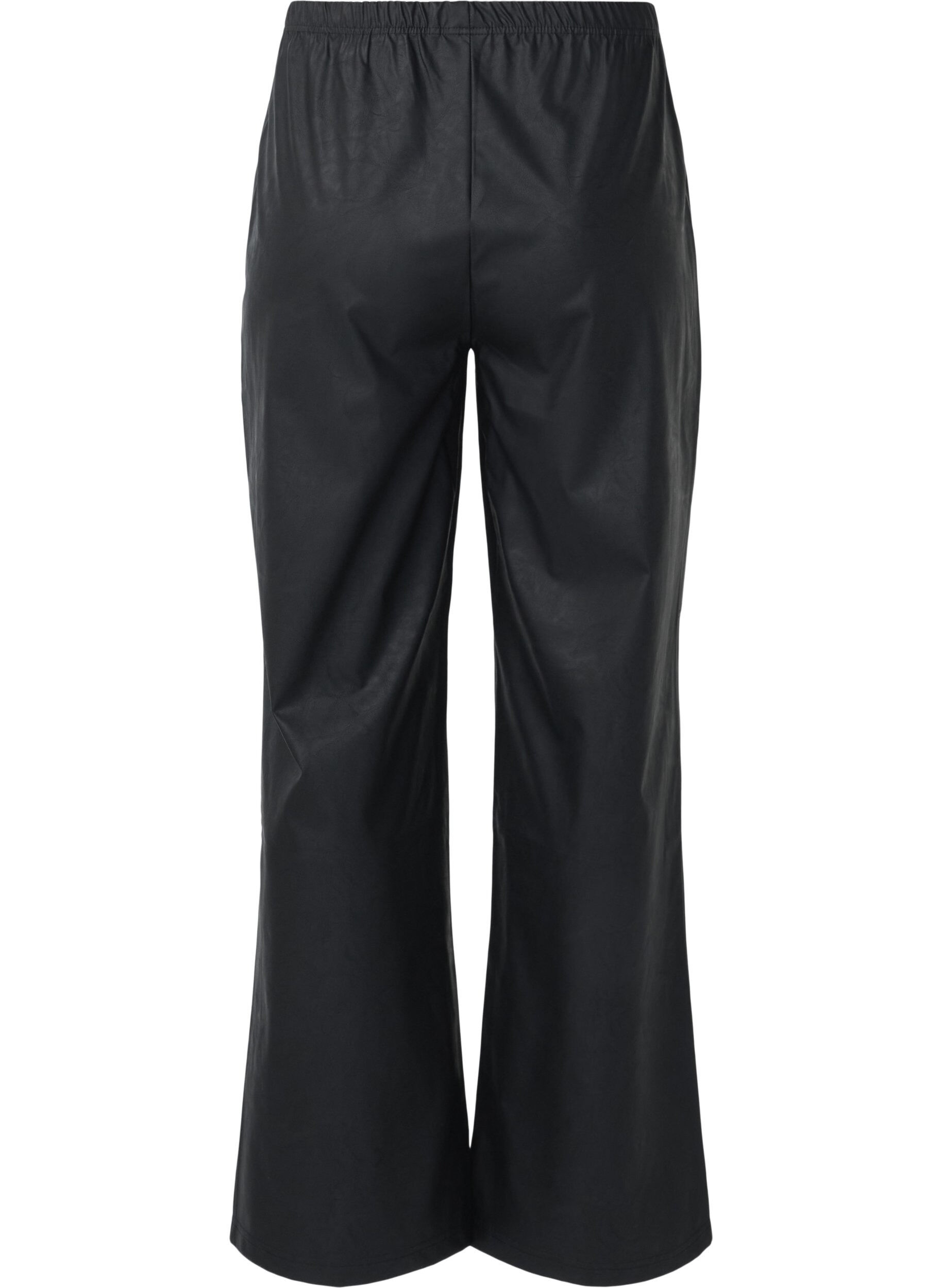 Zizzifashion Loose faux leather trousers with elasticated waistband, Black, Packshot image number 1