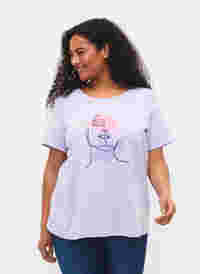 Cotton t-shirt with round neck and print, Lavender FACE, Model