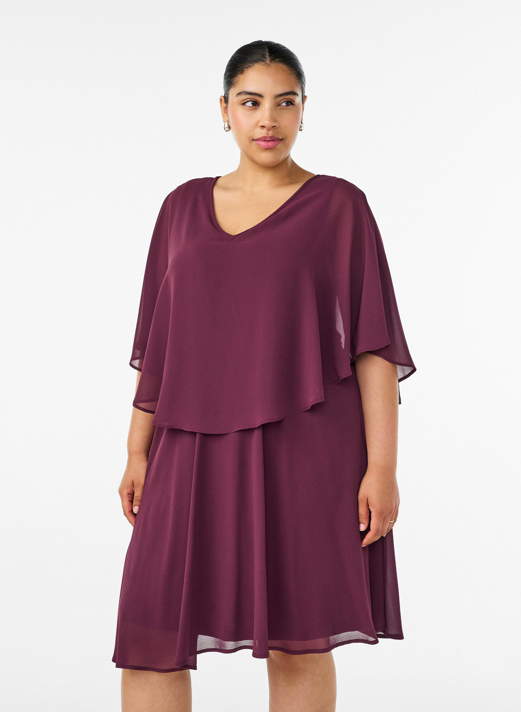 ZizzifashionShort chiffon party dress with layered effect, Red, Model image number 0