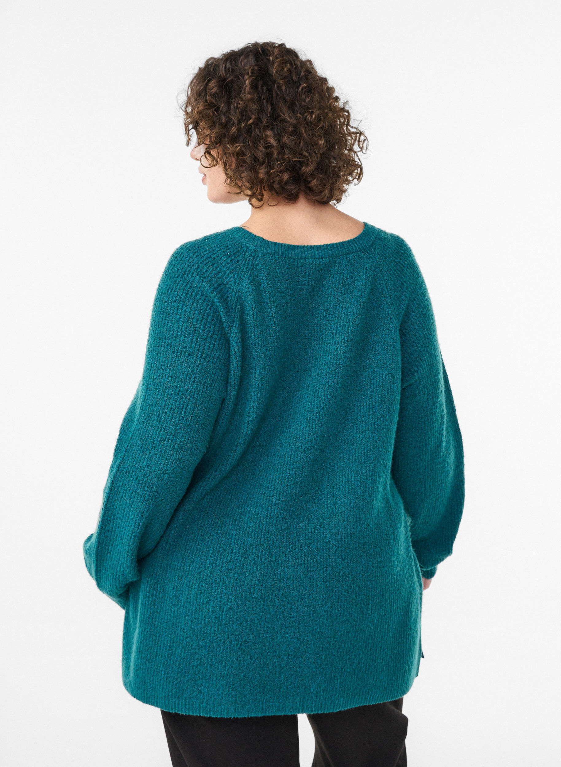 ZizzifashionKnitted jumper with a diagonal pattern and raglan sleeves, Green, Model image number 2