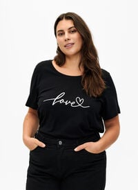 Crew neck cotton T-shirt with print, Black W. Love, Model