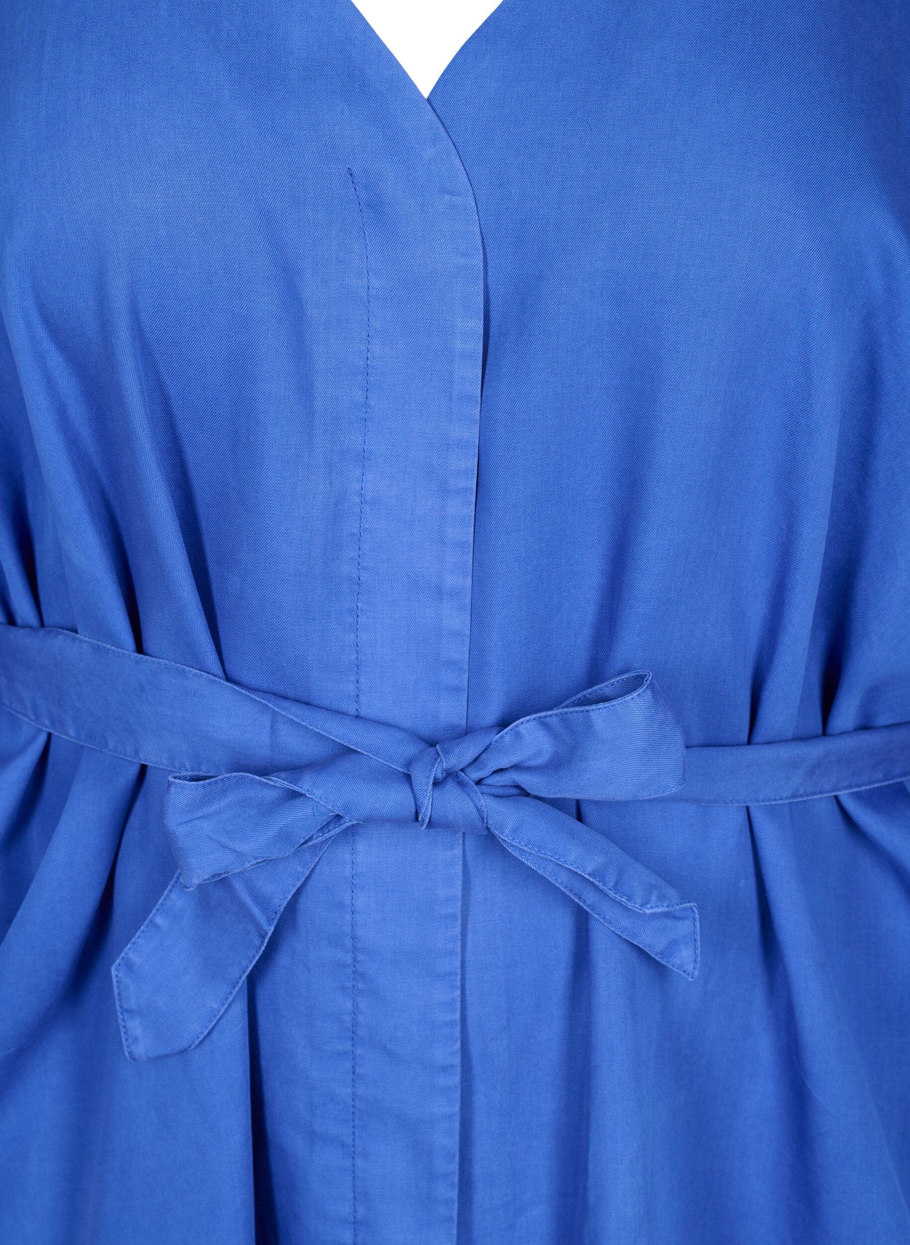 ZizzifashionDress with 3/4 sleeves and tie-belt, Blue, Packshot image number 2