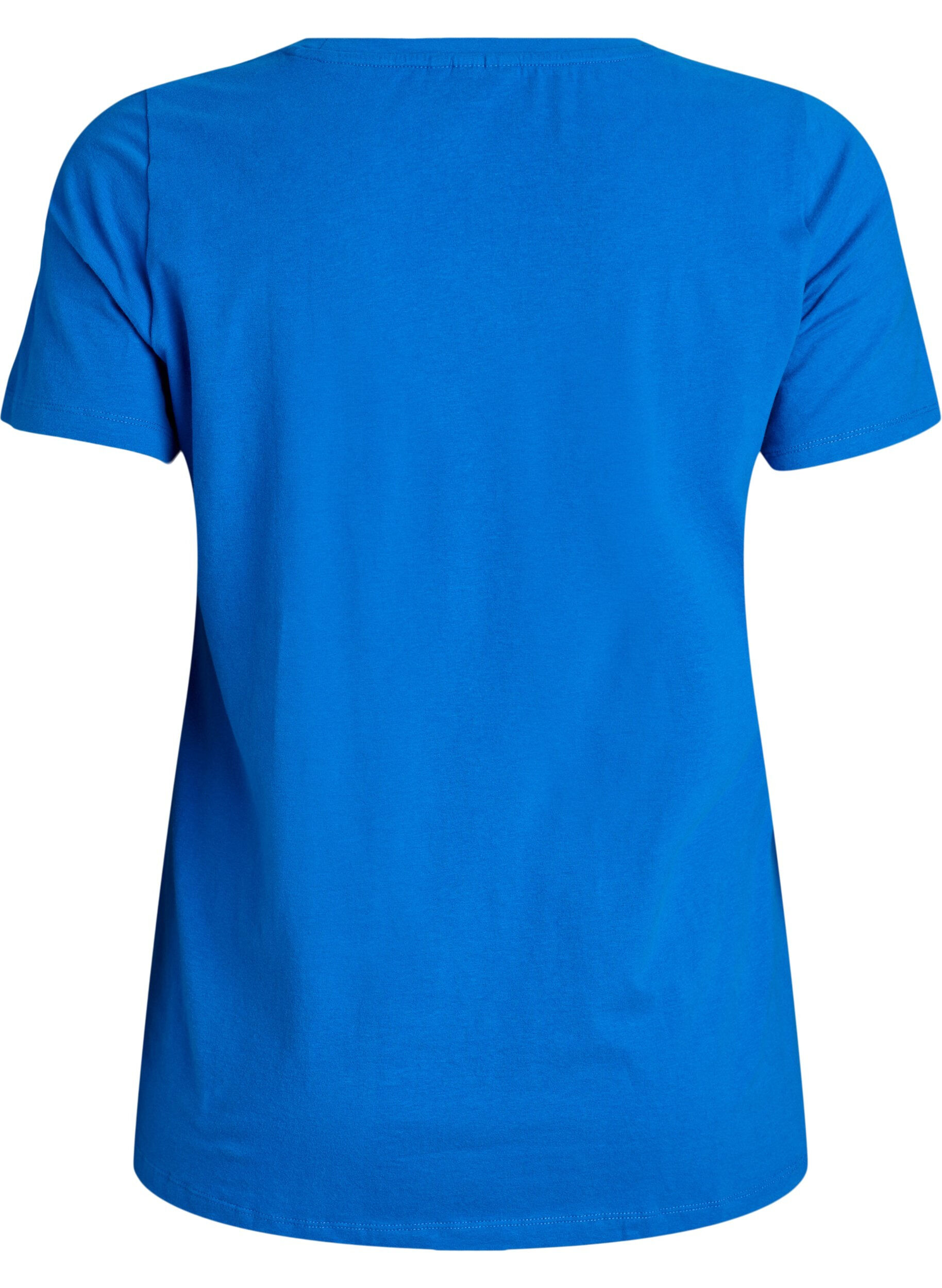 ZizzifashionSolid-coloured basic cotton T-shirt, Blue, Packshot image number 1