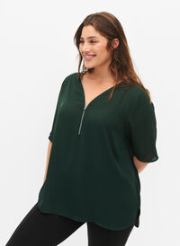V-neck blouse with zipper, Scarab, Model