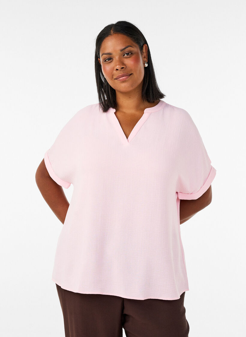 Loose blouse with short sleeves, Rose, Model image number 0