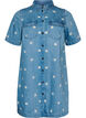 Short denim dress with embroidered flowers, Light Blue, Packshot image number 0