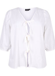 3/4 sleeve cotton blouse in a cotton blend with linen, Bright White, Packshot