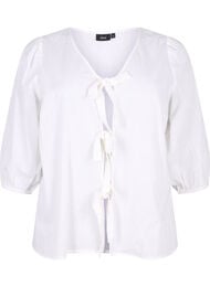 3/4 sleeve cotton blouse in a cotton blend with linen, Bright White, Packshot