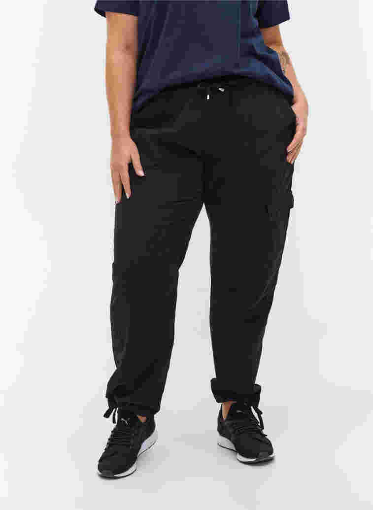 Loose cotton trousers, Black, Model image number 2