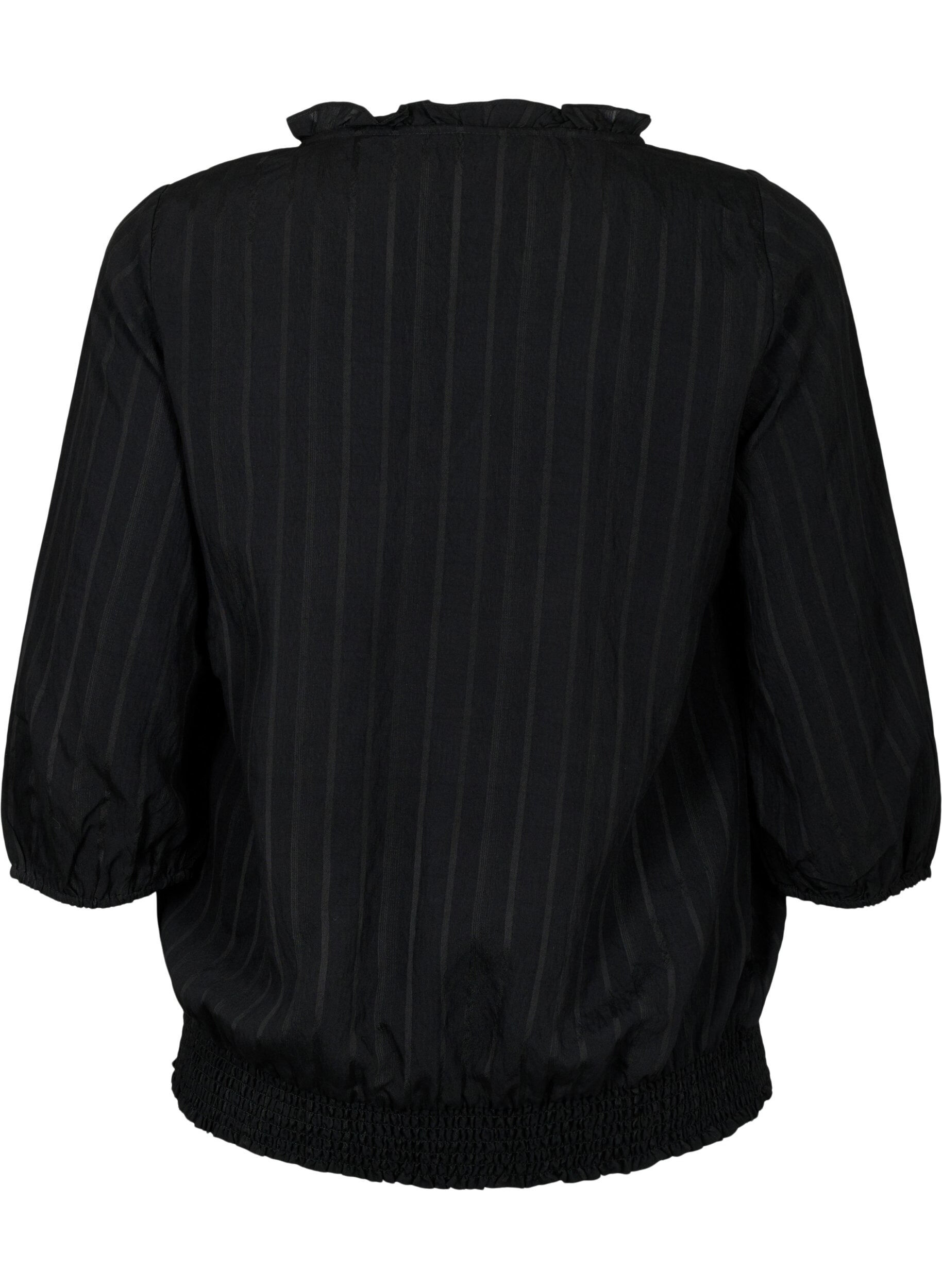 Zizzifashion Viscose blouse with 3/4 sleeves and smock, Black, Packshot image number 1