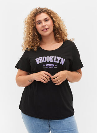 Cotton t-shirt with print, Black Brooklyn, Model image number 0