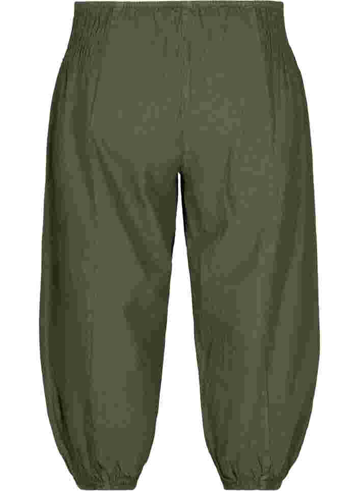 Loose 3/4-length trousers with smock detail, Ivy Green, Packshot image number 1