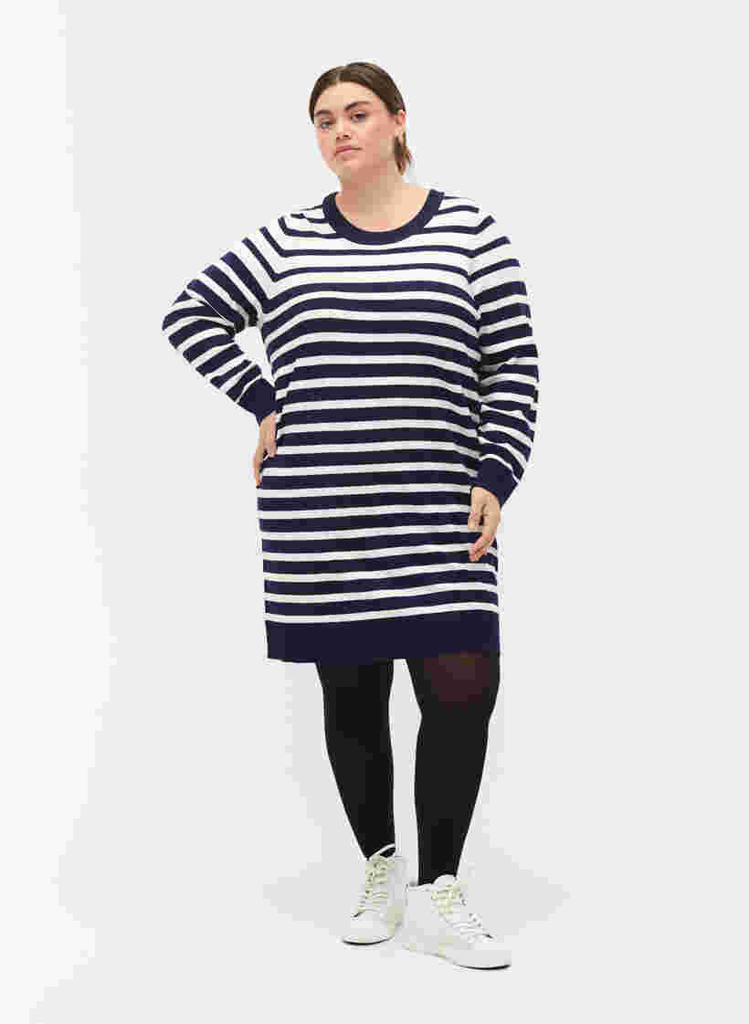 Knitted dress with long sleeves, Peacoat W. Stripes, Model image number 2