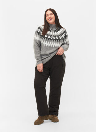 Jacquard patterned knitted jumper with high neck and zipper, Dark Grey Mel. Comb, Model image number 2