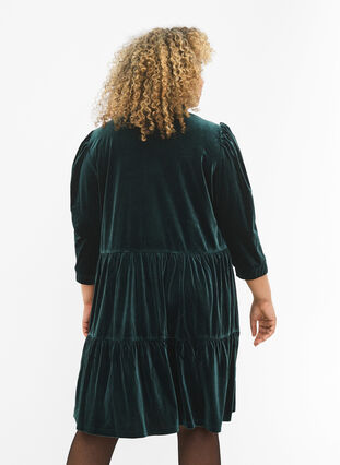 Velour dress with ruffle collar and 3/4 sleeves, Scarab, Model image number 1