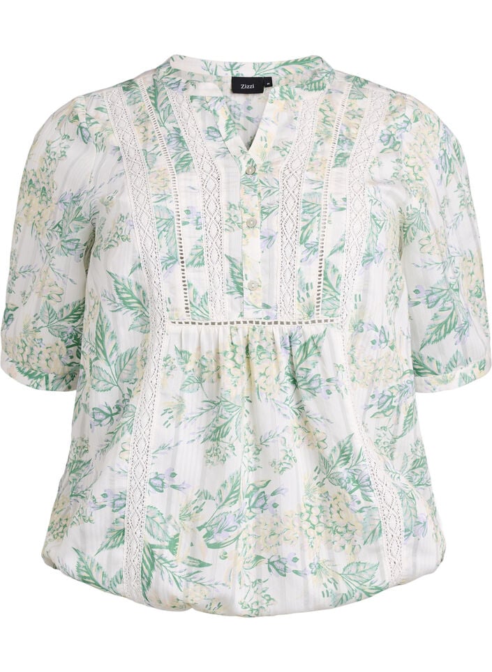 Blouse with print and 1/2 sleeves, White, Packshot image number 0