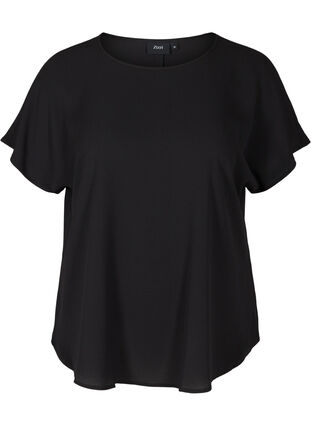 Blouse with short sleeves and a round neckline, Black, Packshot image number 0