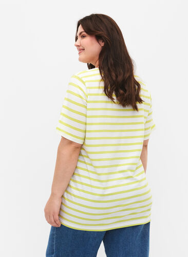 Striped cotton t-shirt, Wild Lime Stripes, Model image number 1