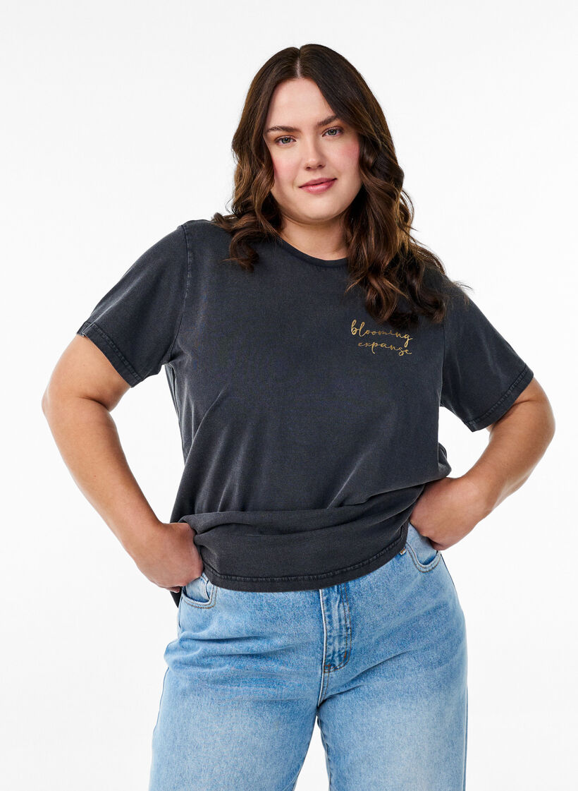 T-shirt in organic cotton with a cool print, Dark Grey, Model image number 0