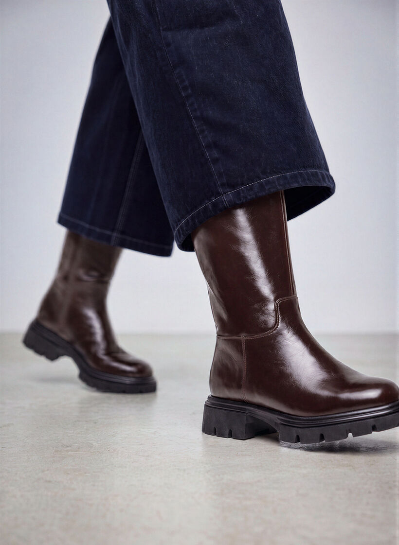 Tall boot with a lightly crackled look, Brown, Image image number 0